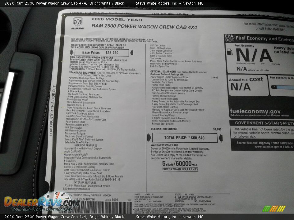 2020 Ram 2500 Power Wagon Crew Cab 4x4 Window Sticker Photo #28