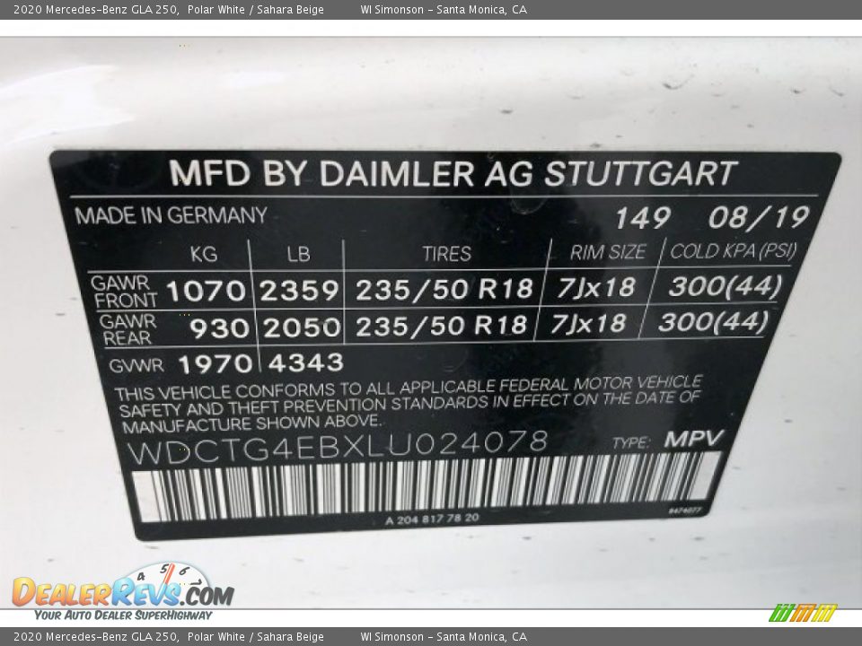 2020 Mercedes-Benz GLA 250 Polar White / Sahara Beige Photo #11
