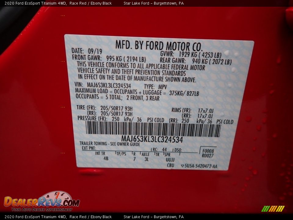 2020 Ford EcoSport Titanium 4WD Race Red / Ebony Black Photo #10