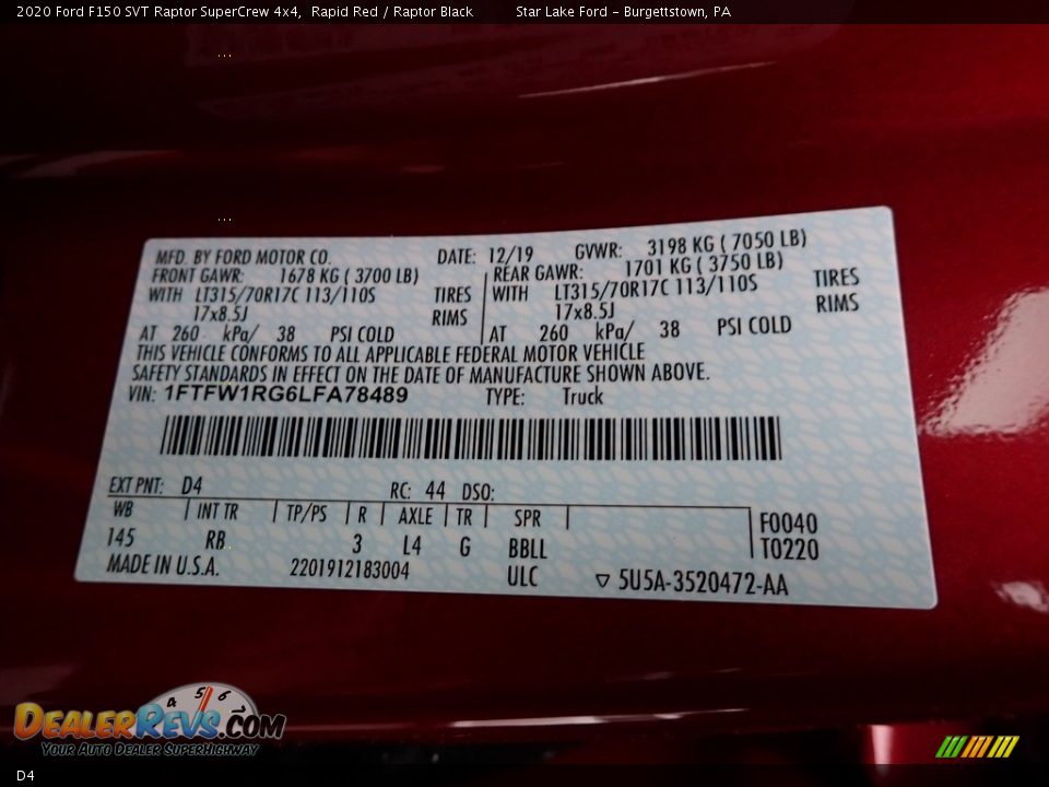 Ford Color Code D4 Rapid Red