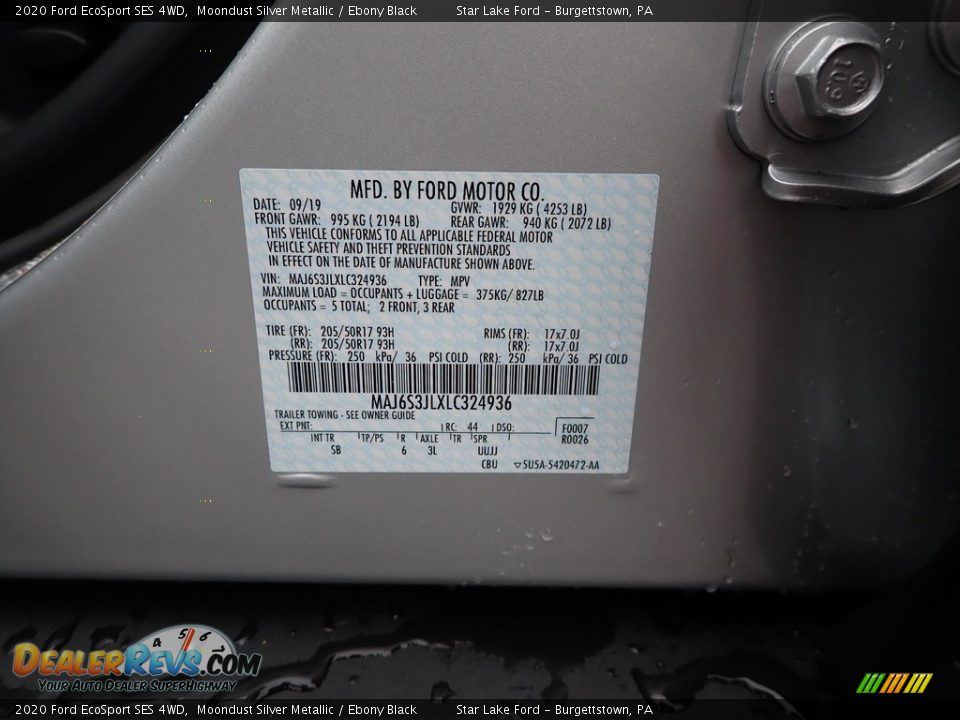 2020 Ford EcoSport SES 4WD Moondust Silver Metallic / Ebony Black Photo #10