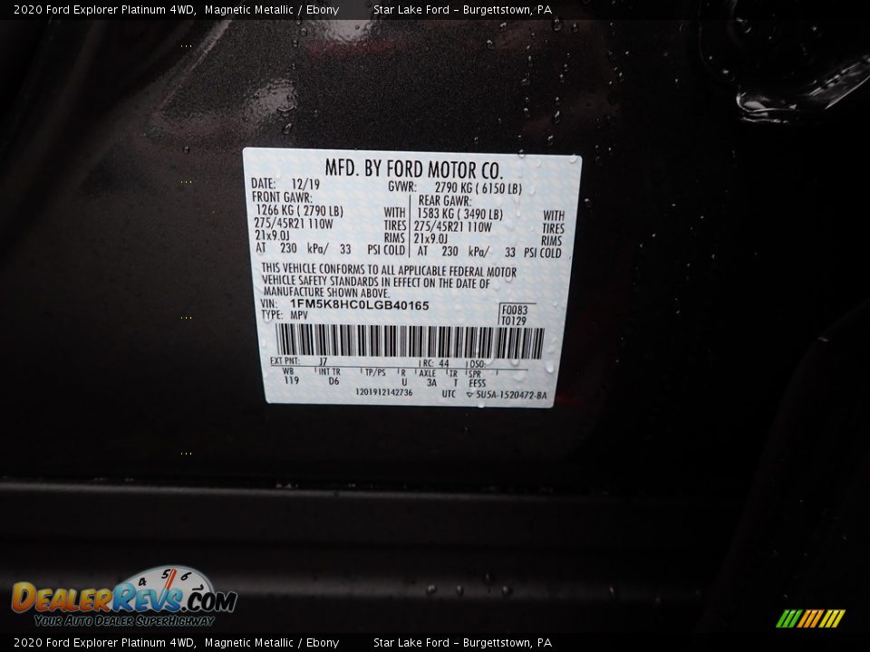 2020 Ford Explorer Platinum 4WD Magnetic Metallic / Ebony Photo #10