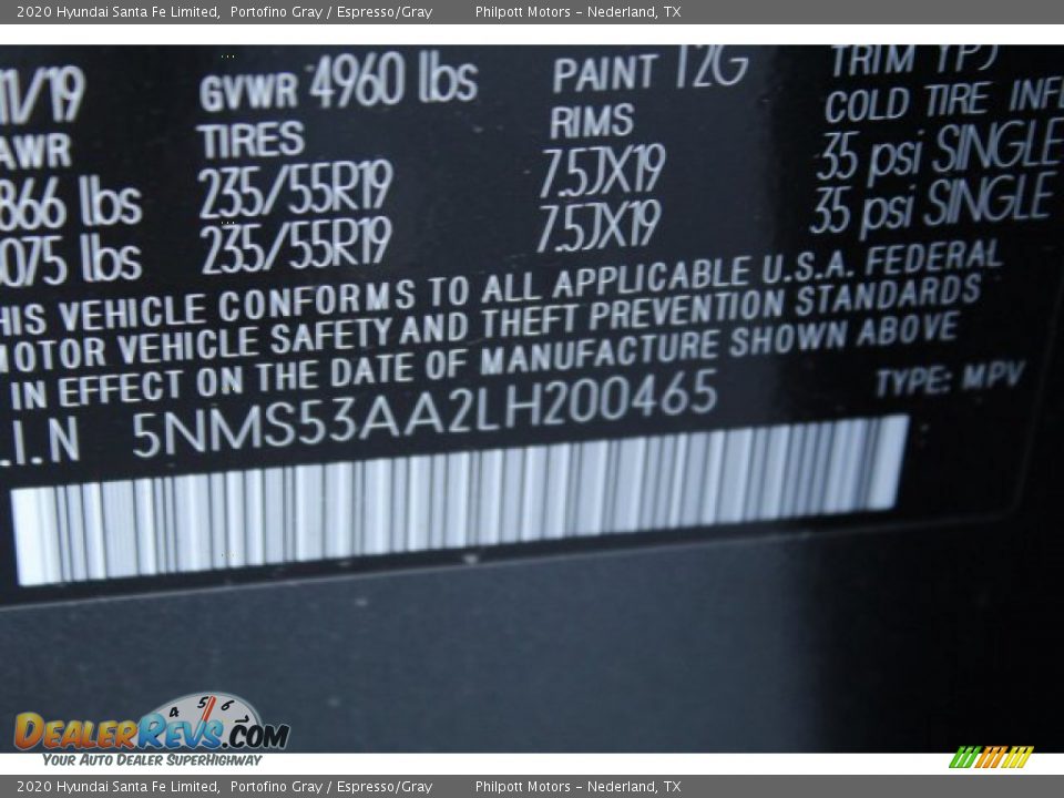 2020 Hyundai Santa Fe Limited Portofino Gray / Espresso/Gray Photo #25