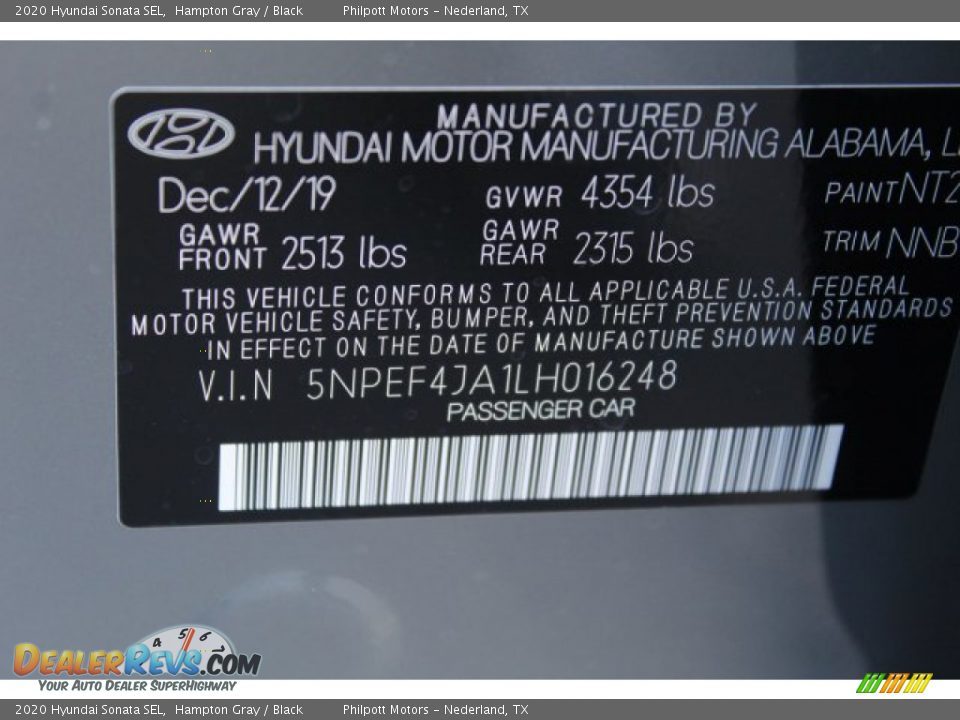 2020 Hyundai Sonata SEL Hampton Gray / Black Photo #25