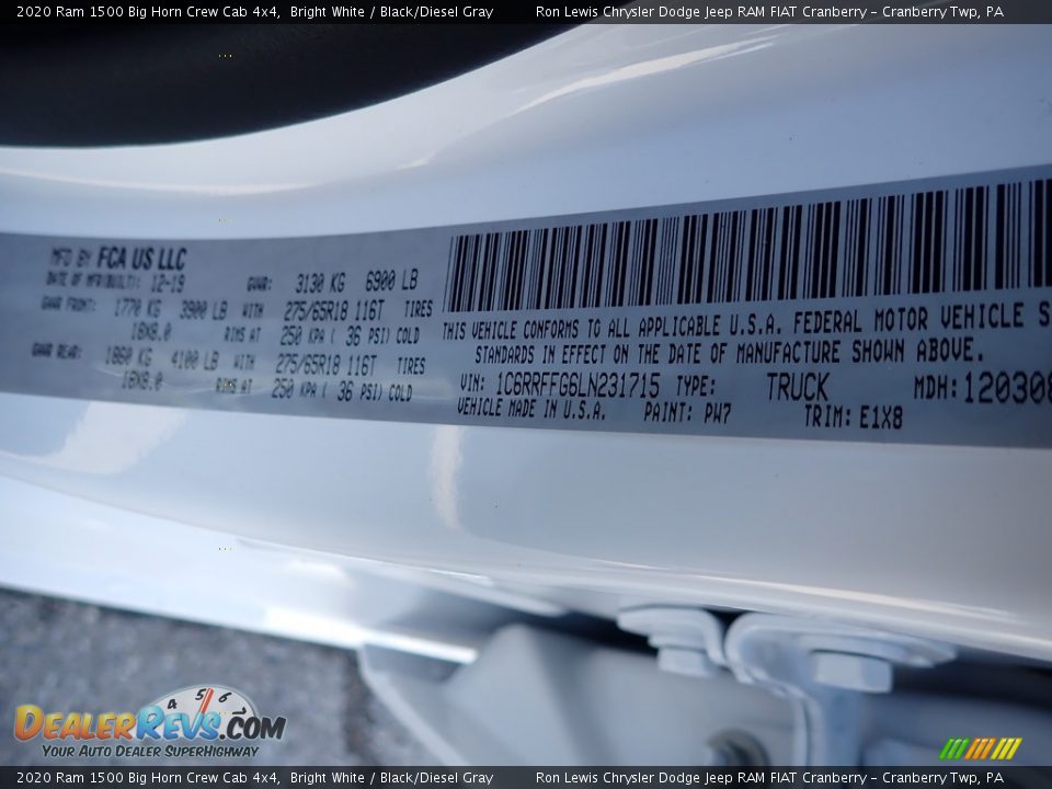 2020 Ram 1500 Big Horn Crew Cab 4x4 Bright White / Black/Diesel Gray Photo #16