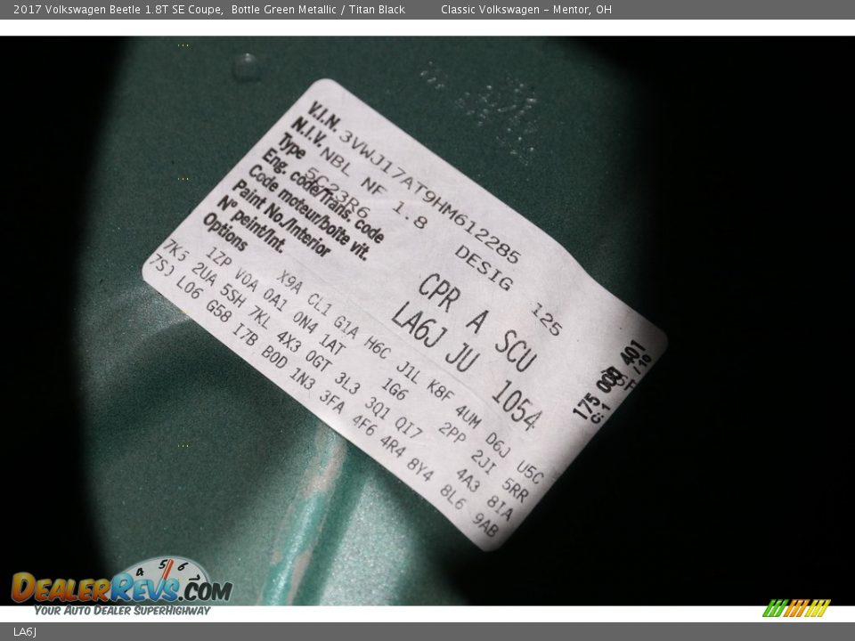 Volkswagen Color Code LA6J Bottle Green Metallic