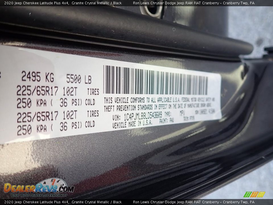 2020 Jeep Cherokee Latitude Plus 4x4 Granite Crystal Metallic / Black Photo #15