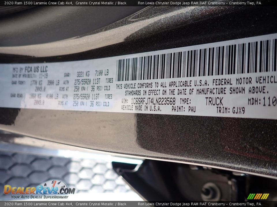 2020 Ram 1500 Laramie Crew Cab 4x4 Granite Crystal Metallic / Black Photo #15