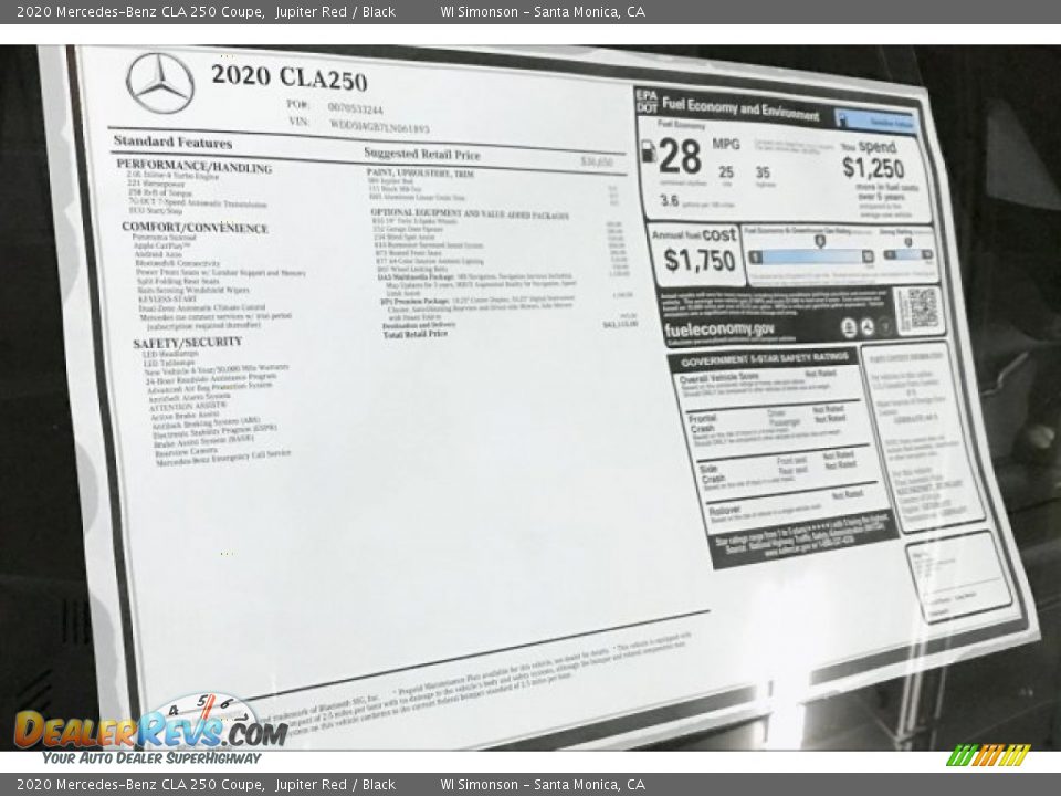 2020 Mercedes-Benz CLA 250 Coupe Jupiter Red / Black Photo #10