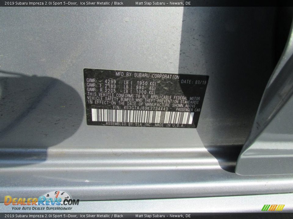 2019 Subaru Impreza 2.0i Sport 5-Door Ice Silver Metallic / Black Photo #29