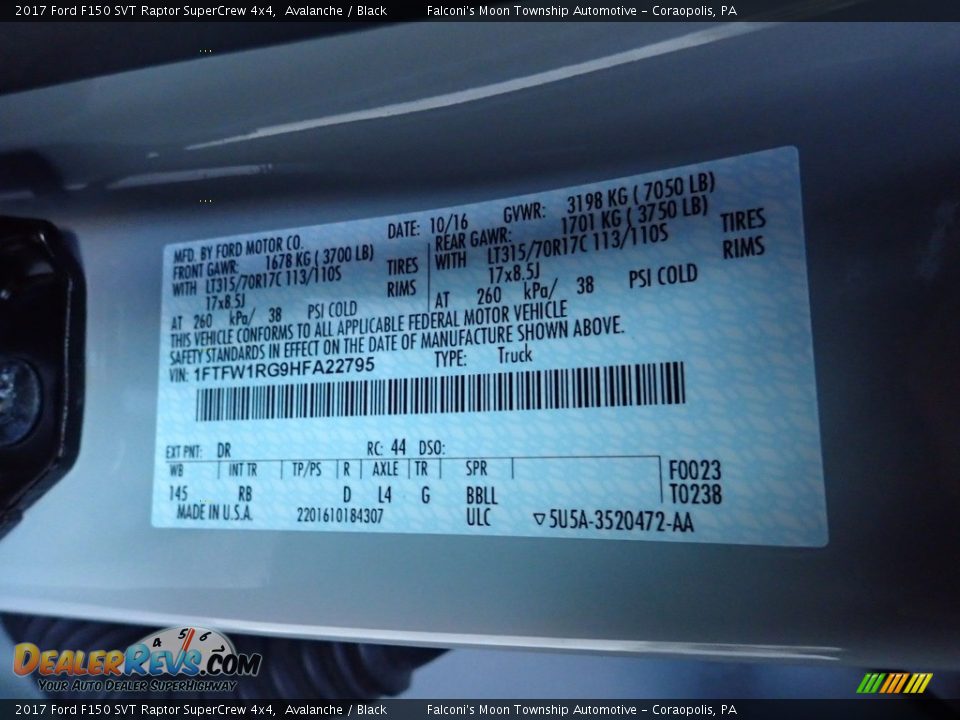 2017 Ford F150 SVT Raptor SuperCrew 4x4 Avalanche / Black Photo #23