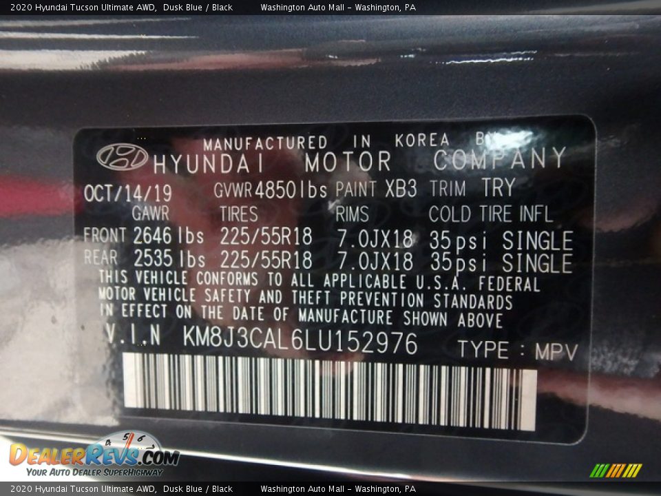 2020 Hyundai Tucson Ultimate AWD Dusk Blue / Black Photo #15