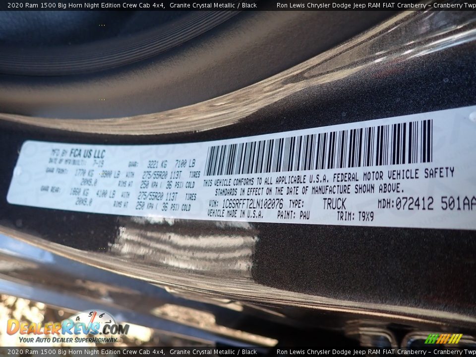 2020 Ram 1500 Big Horn Night Edition Crew Cab 4x4 Granite Crystal Metallic / Black Photo #12