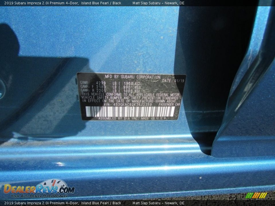 2019 Subaru Impreza 2.0i Premium 4-Door Island Blue Pearl / Black Photo #28