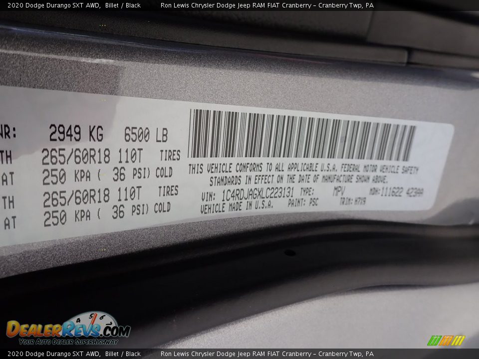 2020 Dodge Durango SXT AWD Billet / Black Photo #16