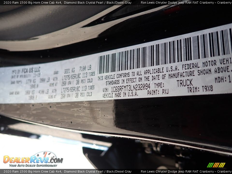 2020 Ram 1500 Big Horn Crew Cab 4x4 Diamond Black Crystal Pearl / Black/Diesel Gray Photo #14