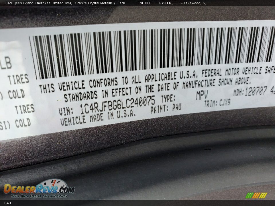 Jeep Color Code PAU Granite Crystal Metallic