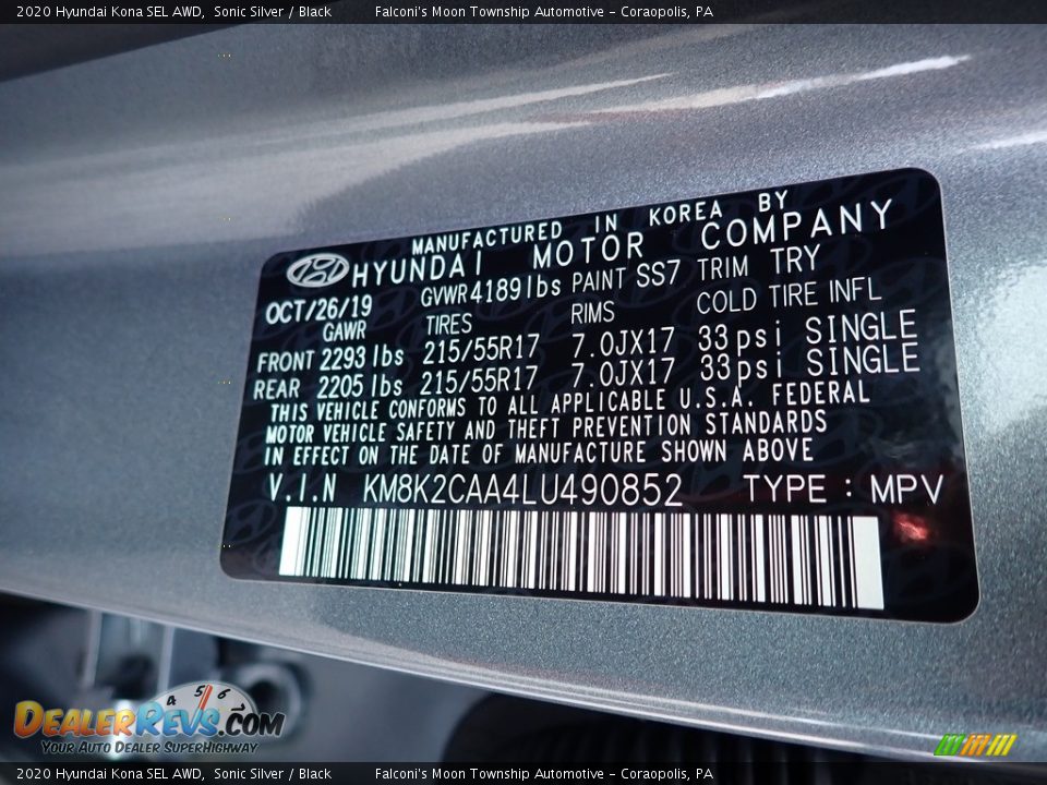 2020 Hyundai Kona SEL AWD Sonic Silver / Black Photo #12