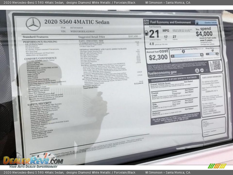 2020 Mercedes-Benz S 560 4Matic Sedan Window Sticker Photo #10