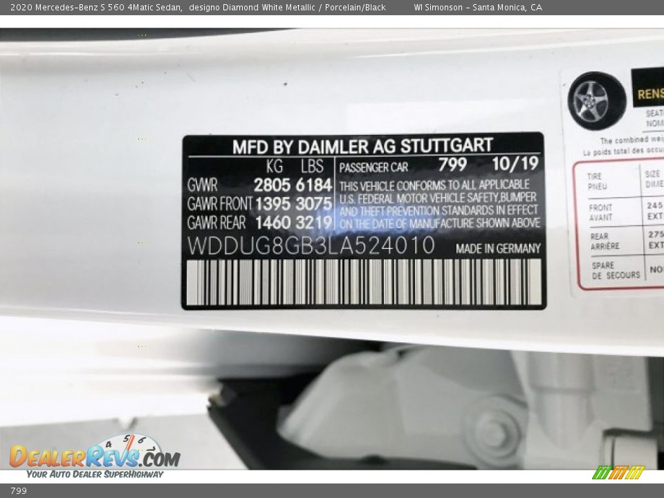 Mercedes-Benz Color Code 799 designo Diamond White Metallic