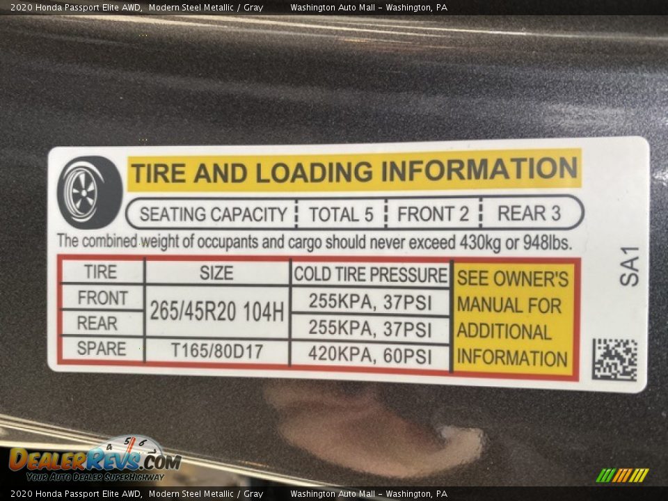 2020 Honda Passport Elite AWD Modern Steel Metallic / Gray Photo #8