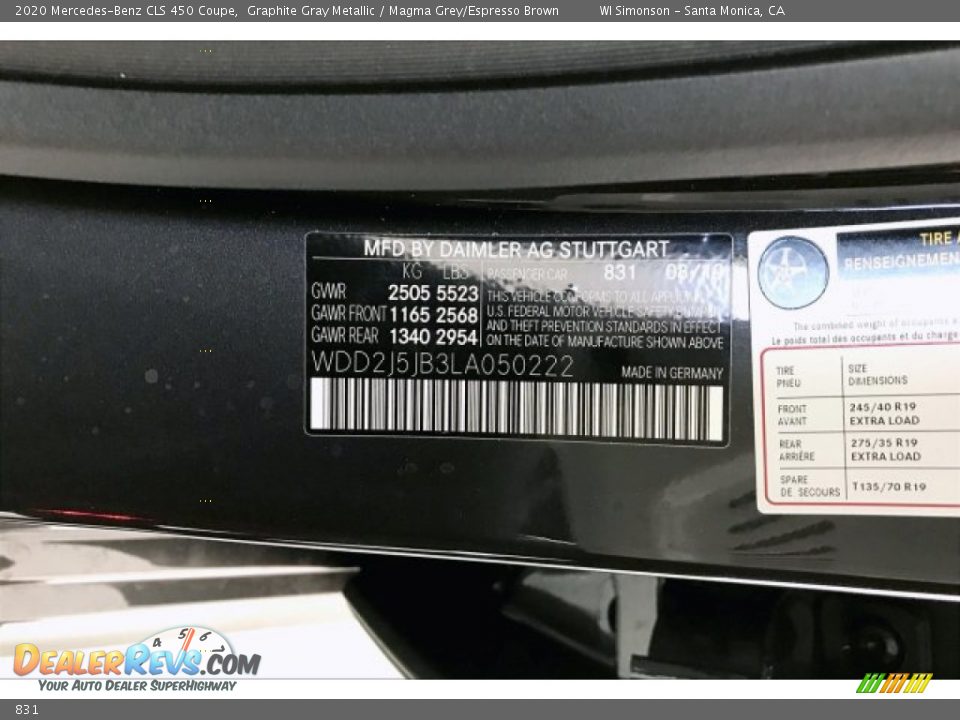 Mercedes-Benz Color Code 831 Graphite Gray Metallic