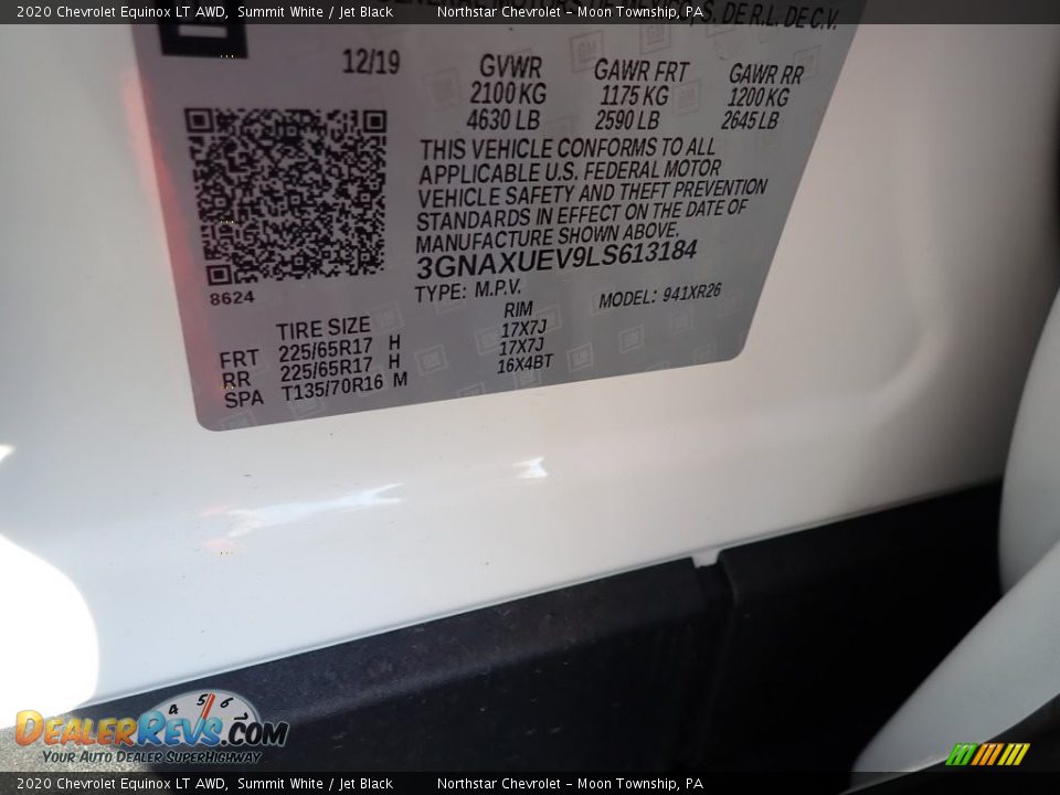 2020 Chevrolet Equinox LT AWD Summit White / Jet Black Photo #16