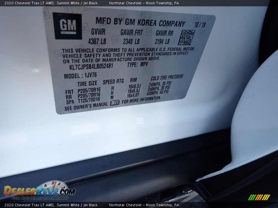2020 Chevrolet Trax LT AWD Summit White / Jet Black Photo #14