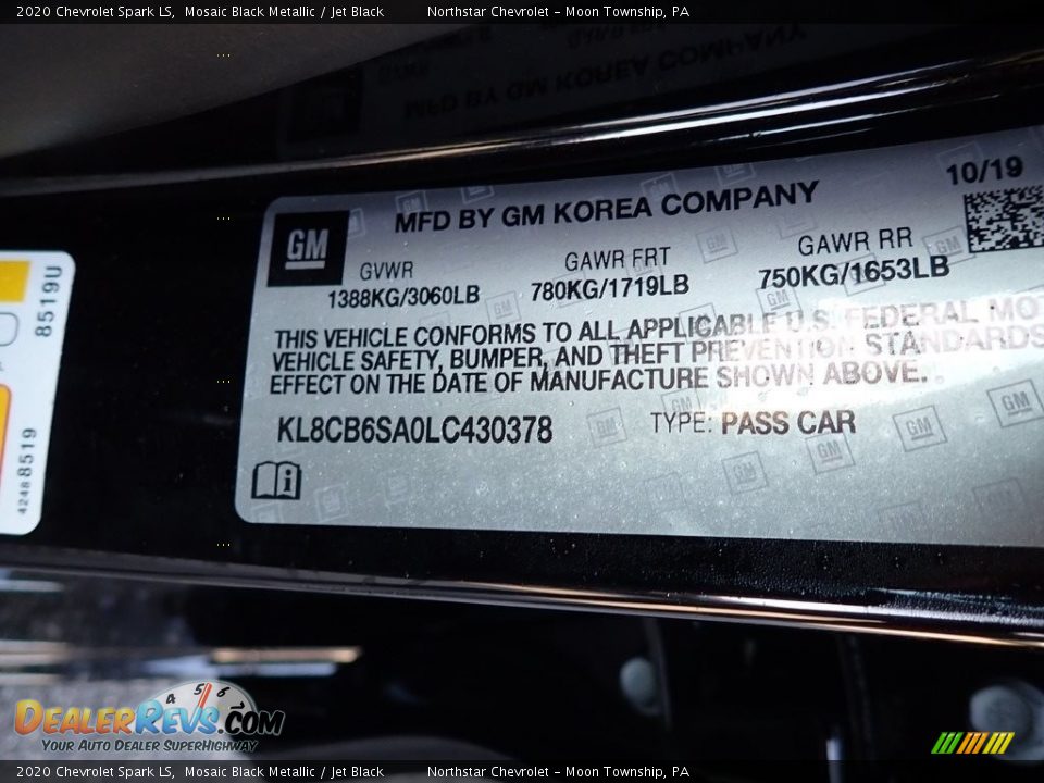 2020 Chevrolet Spark LS Mosaic Black Metallic / Jet Black Photo #16