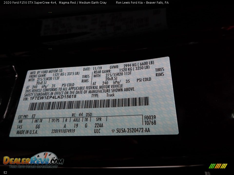 Ford Color Code E2 Magma Red