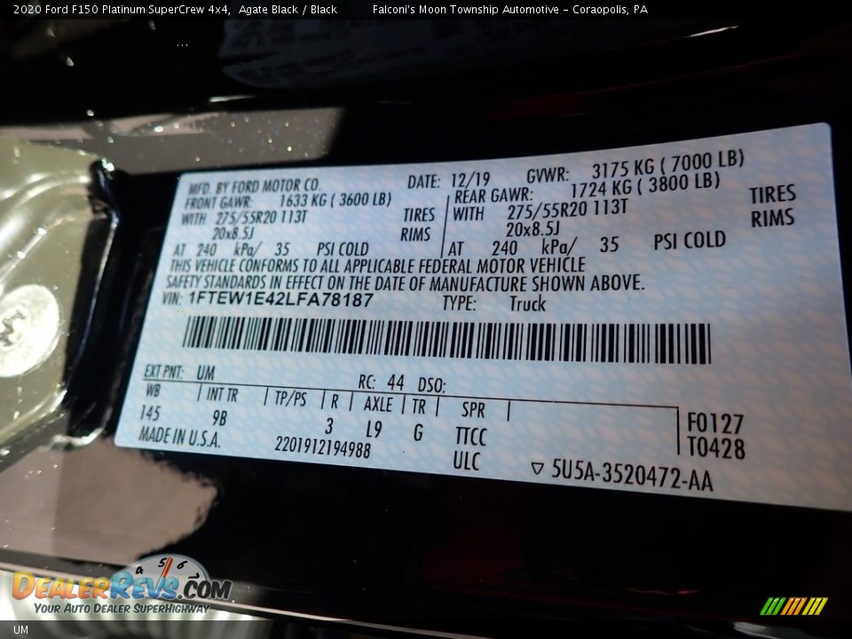 Ford Color Code UM Agate Black