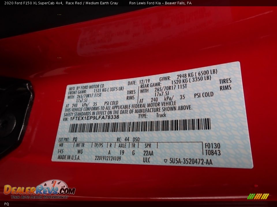 Ford Color Code PQ Race Red