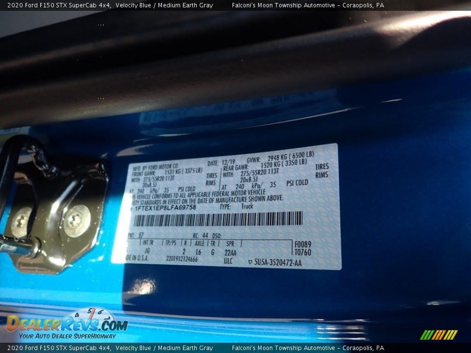 2020 Ford F150 STX SuperCab 4x4 Velocity Blue / Medium Earth Gray Photo #10