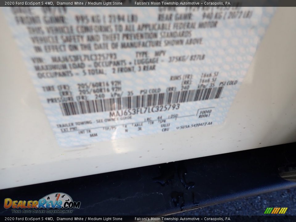 2020 Ford EcoSport S 4WD Diamond White / Medium Light Stone Photo #12