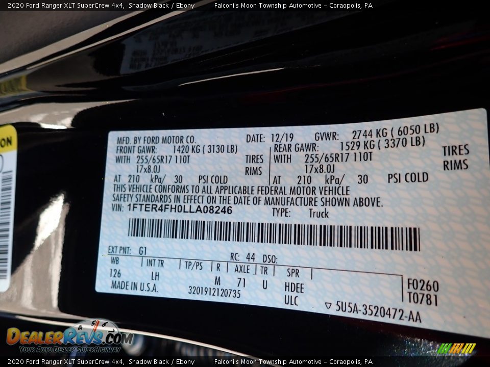 2020 Ford Ranger XLT SuperCrew 4x4 Shadow Black / Ebony Photo #12