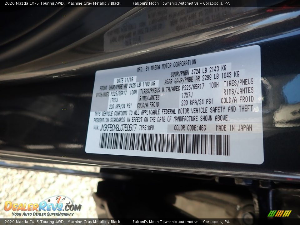 2020 Mazda CX-5 Touring AWD Machine Gray Metallic / Black Photo #12