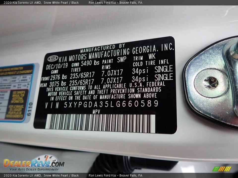 2020 Kia Sorento LX AWD Snow White Pearl / Black Photo #11