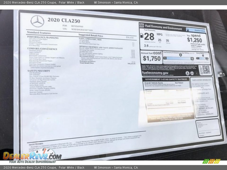 2020 Mercedes-Benz CLA 250 Coupe Polar White / Black Photo #10