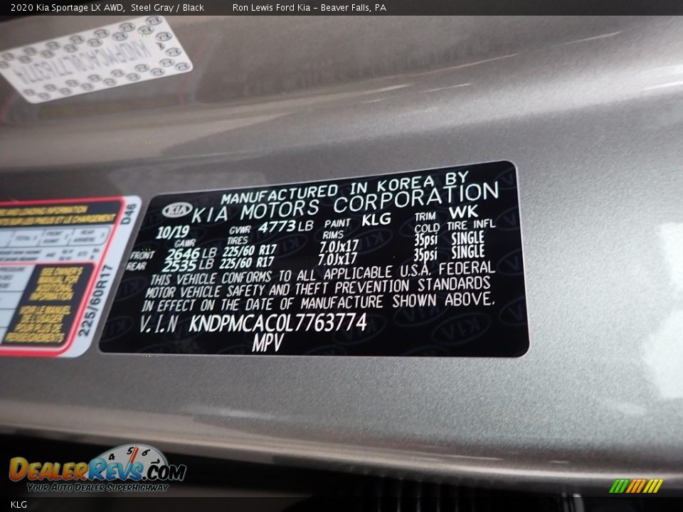 Kia Color Code KLG Steel Gray