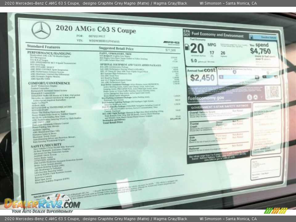 2020 Mercedes-Benz C AMG 63 S Coupe Window Sticker Photo #11