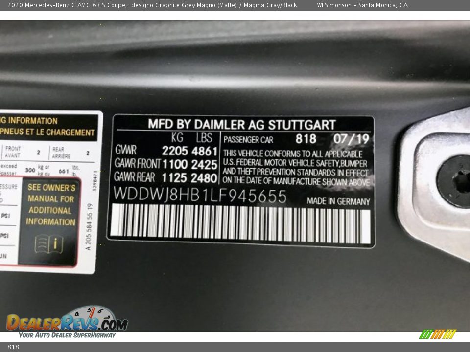 Mercedes-Benz Color Code 818 designo Graphite Grey Magno (Matte)