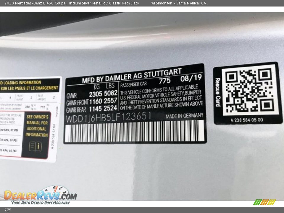 Mercedes-Benz Color Code 775 Iridium Silver Metallic