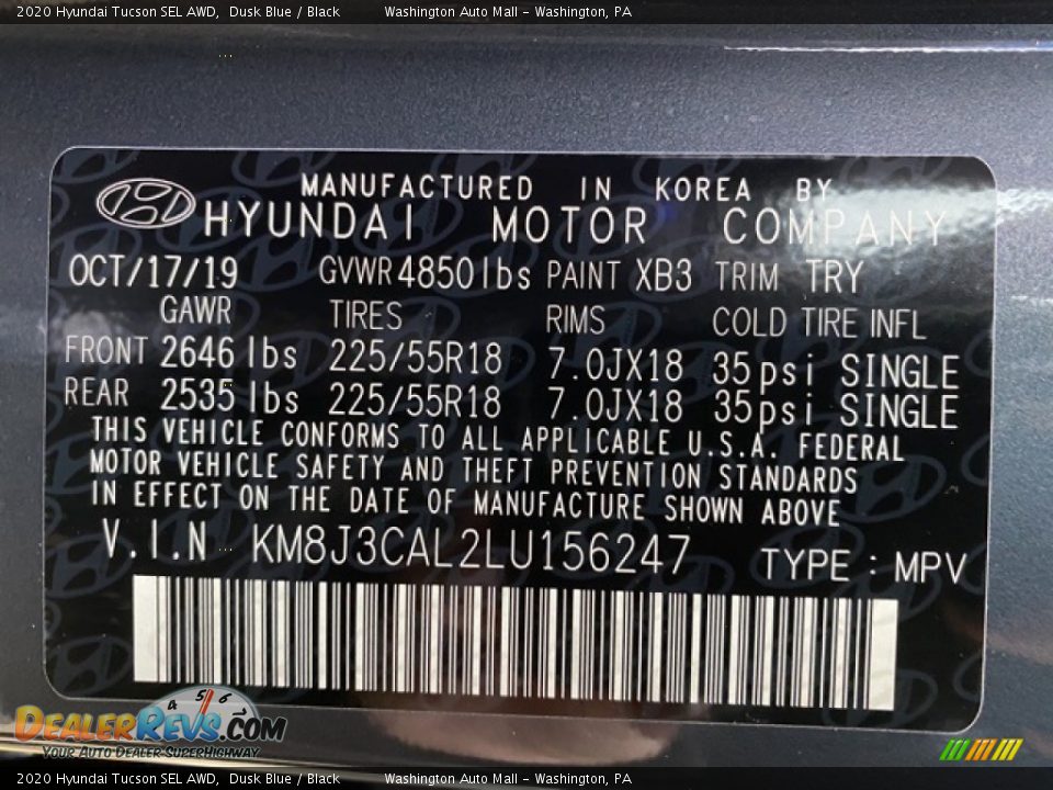 2020 Hyundai Tucson SEL AWD Dusk Blue / Black Photo #10