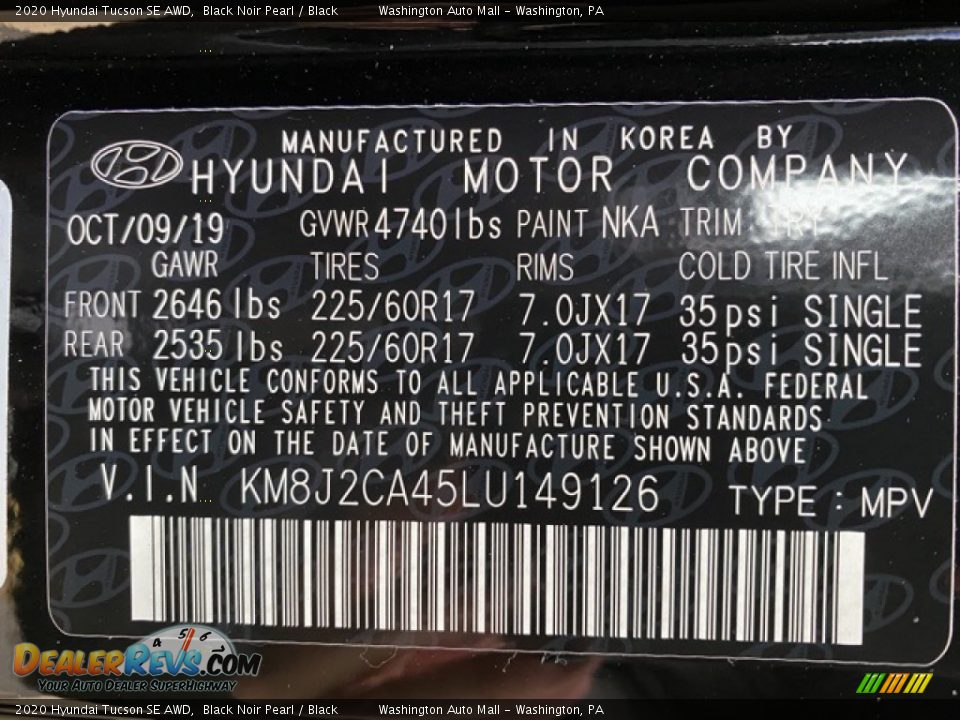 2020 Hyundai Tucson SE AWD Black Noir Pearl / Black Photo #10