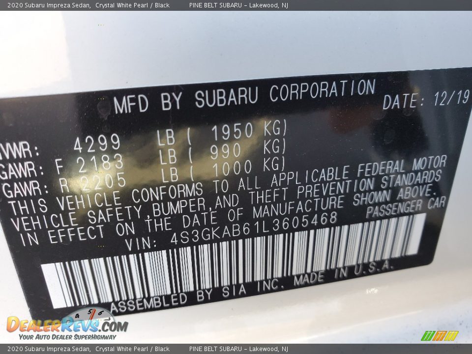 2020 Subaru Impreza Sedan Crystal White Pearl / Black Photo #9