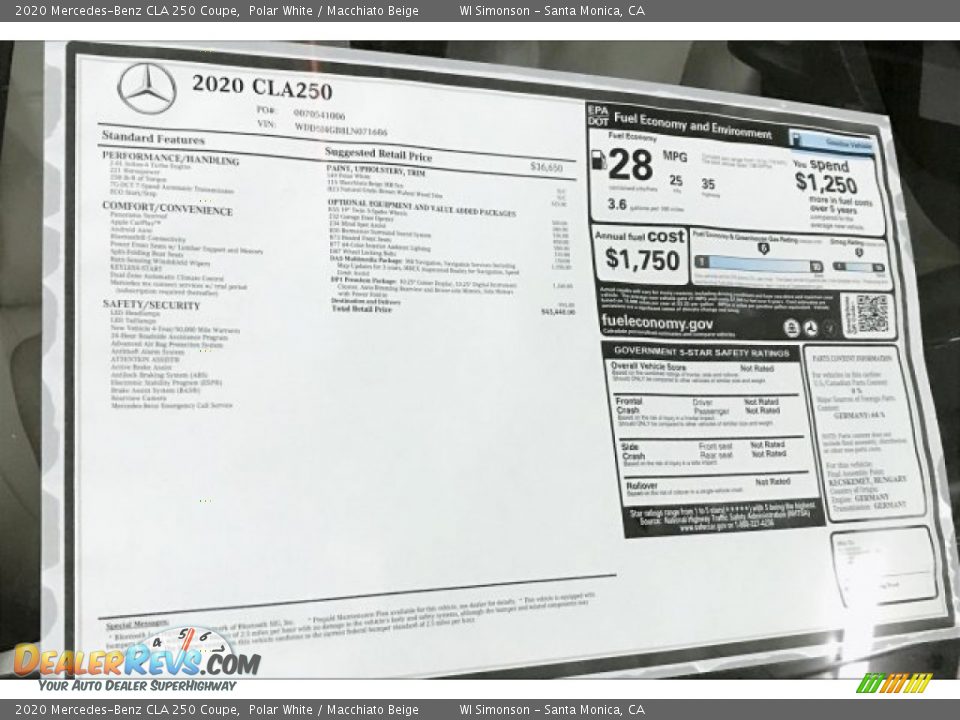 2020 Mercedes-Benz CLA 250 Coupe Window Sticker Photo #10