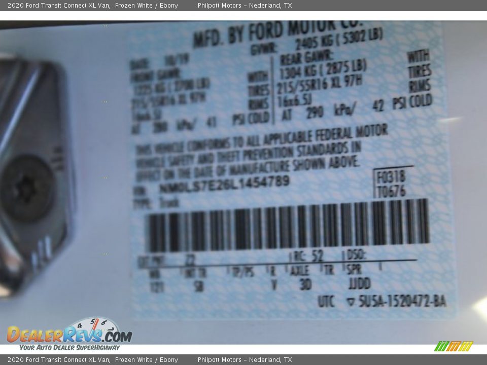 2020 Ford Transit Connect XL Van Frozen White / Ebony Photo #33