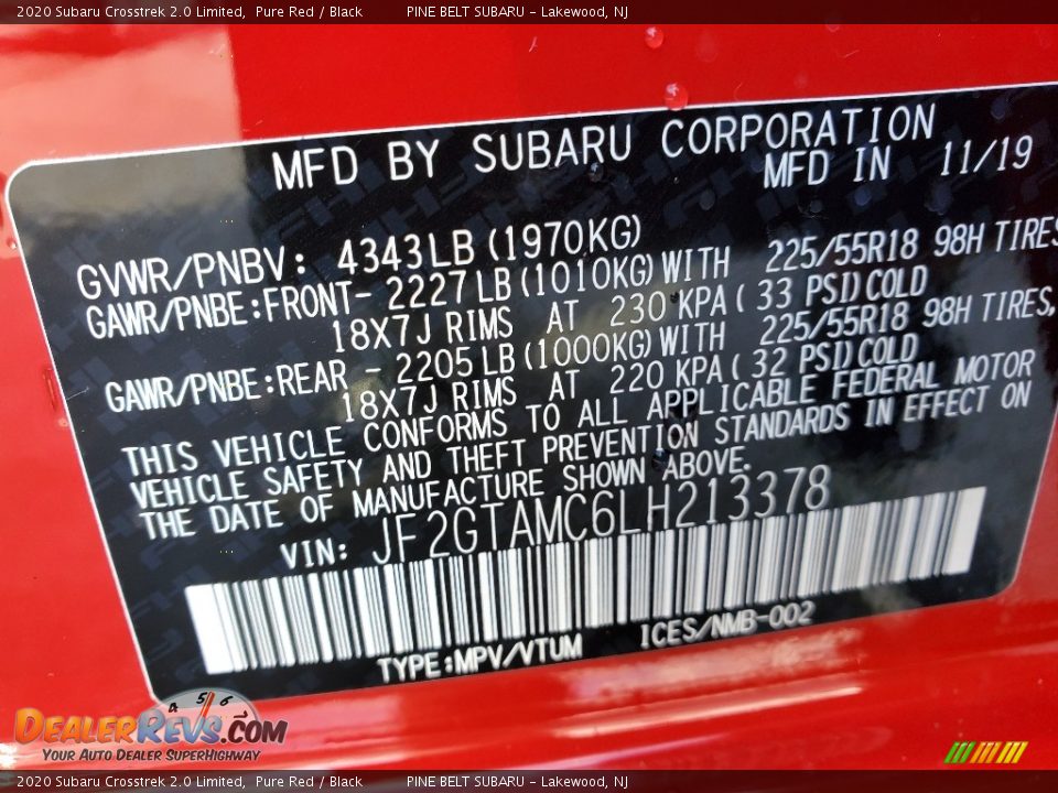 2020 Subaru Crosstrek 2.0 Limited Pure Red / Black Photo #9