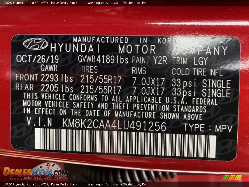 2020 Hyundai Kona SEL AWD Pulse Red / Black Photo #10