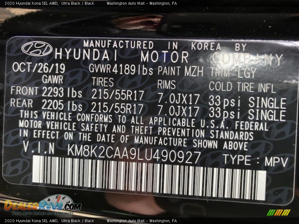 2020 Hyundai Kona SEL AWD Ultra Black / Black Photo #10